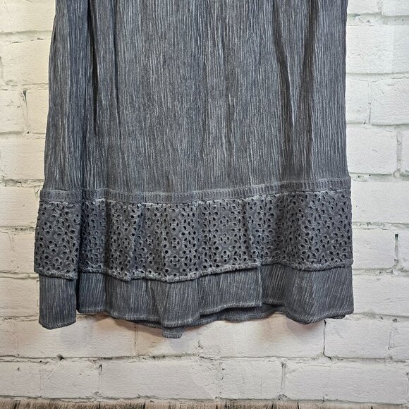 KNOX ROSE SLEEVELESS TUNIC DRESS EYELET LACE CHARCOL GRAY DISTRESSED SIZE XS - Picture 3 of 7